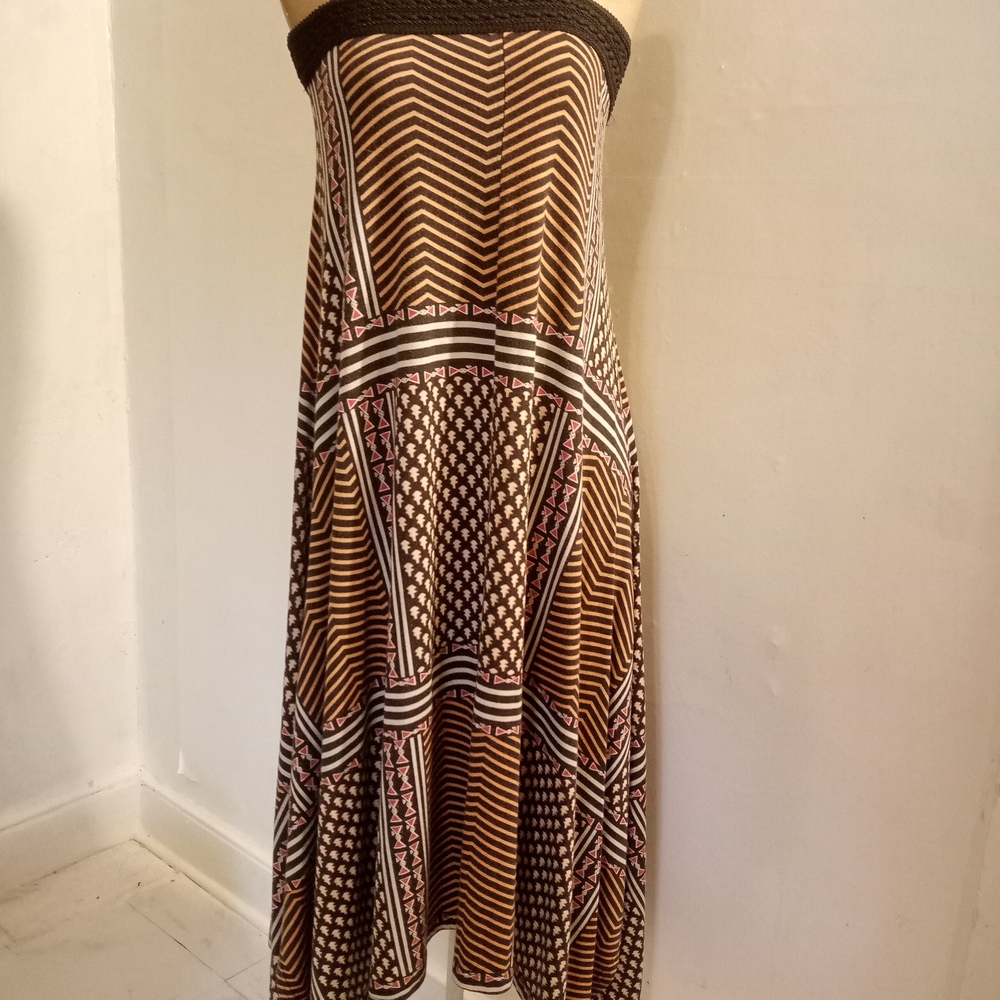 Vintage Chic Brown Patterned Maxi Skirt